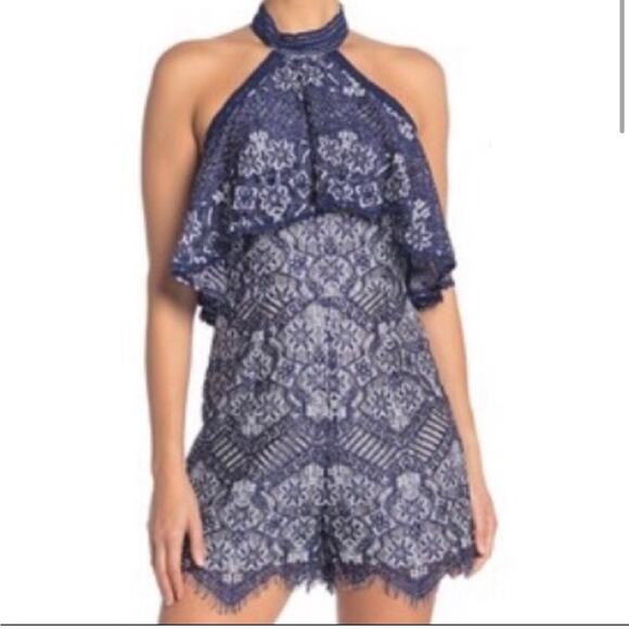 Anthropologie foxiedox daleyza blue lace halter romper sz small shower outfit - Picture 3 of 11